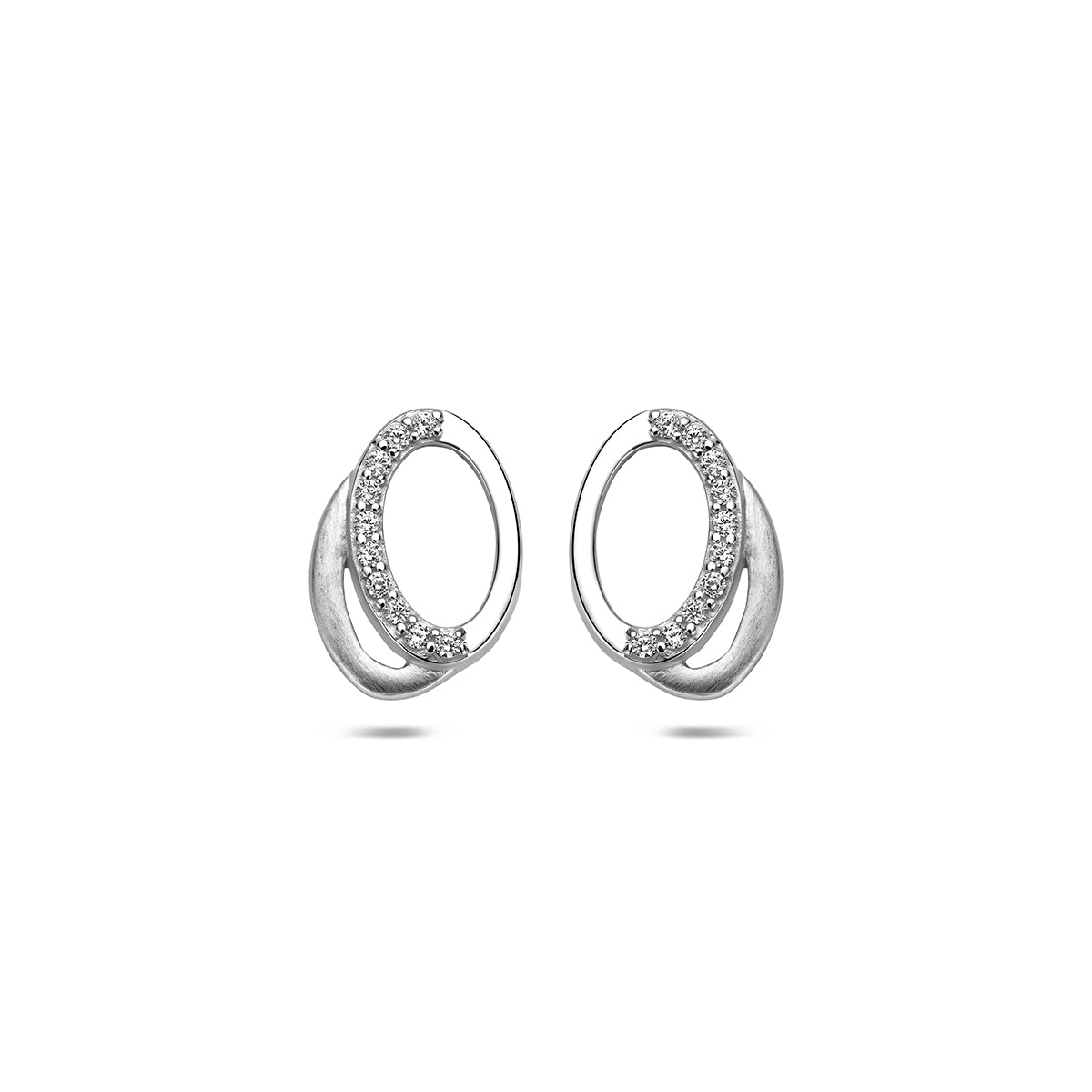 Fantasy Collection Oorknoppen zirkonia poli/mat zilver gerhodineerd 12,5 mm