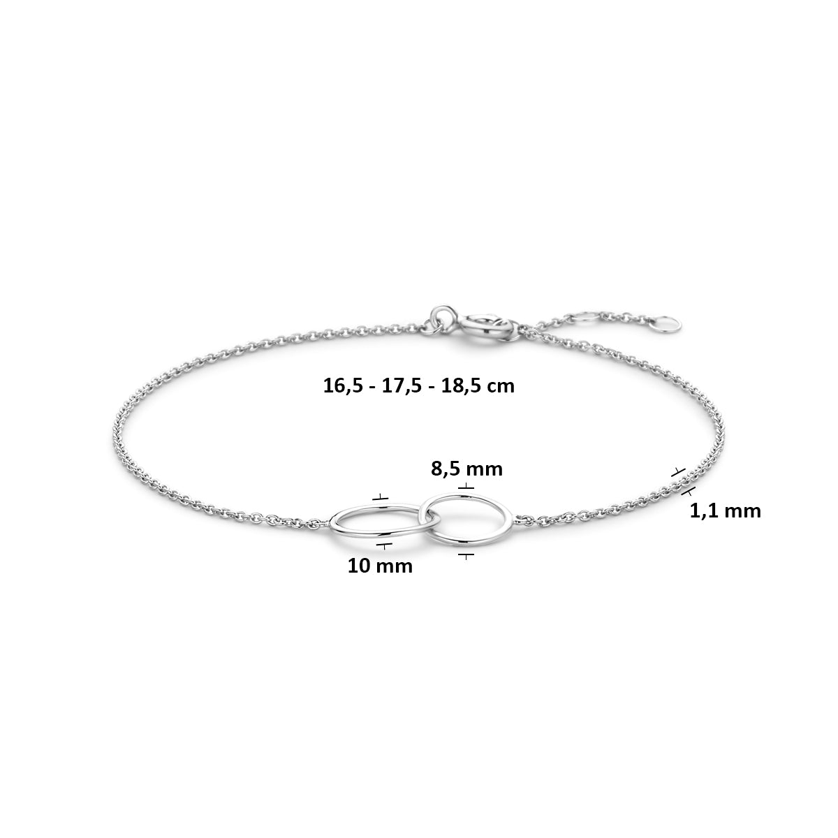 Armband rondjes zilver gerhodineerd 16,5 - 17,5 - 18,5 cm