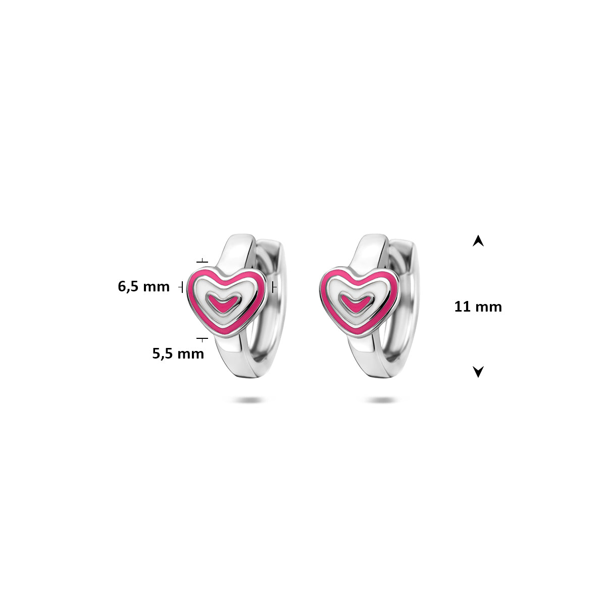 Klapoorringen emaille hartje zilver gerhodineerd 11 mm