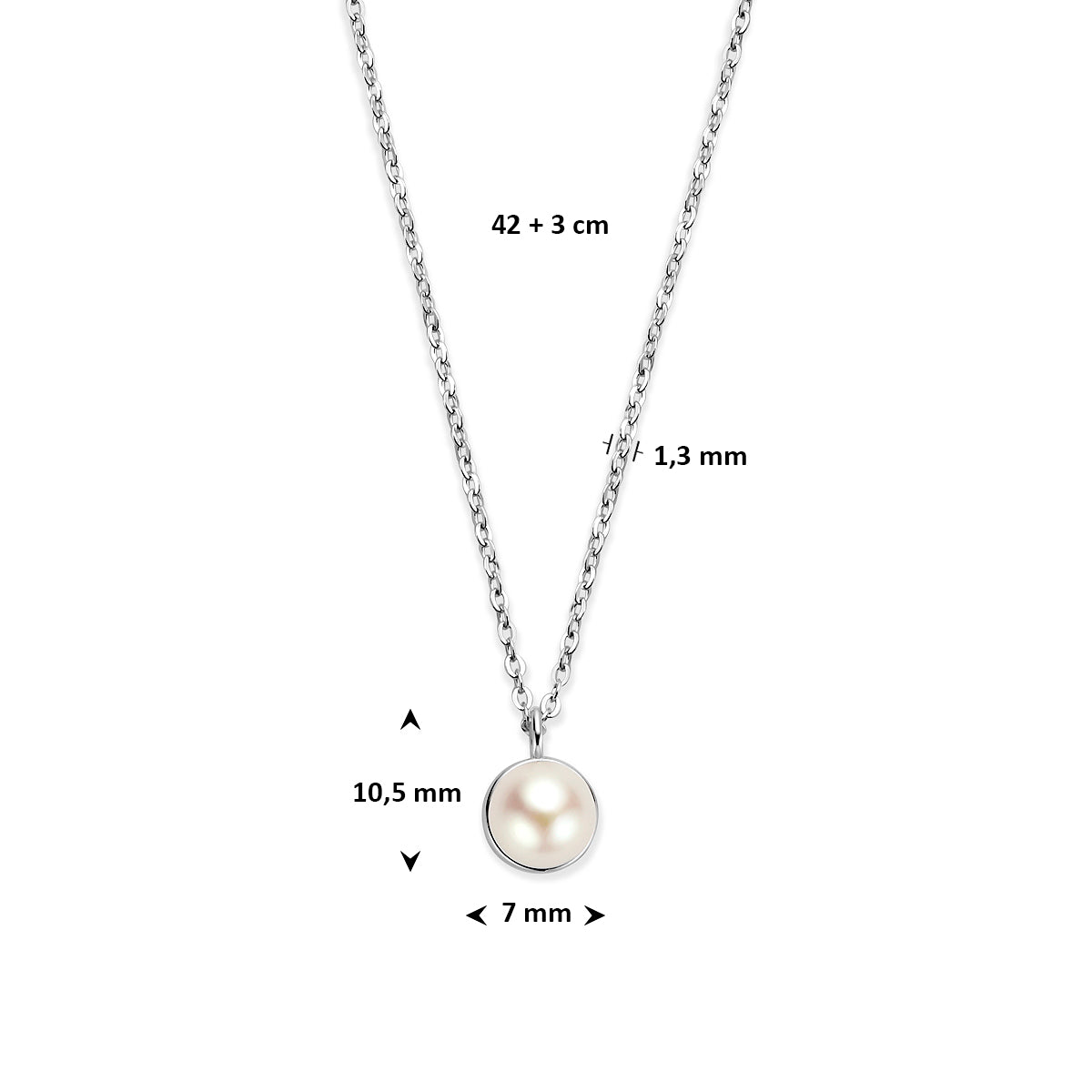 Fantasy Collection Collier parel zilver gerhodineerd 42 + 3 cm - afbeelding 4