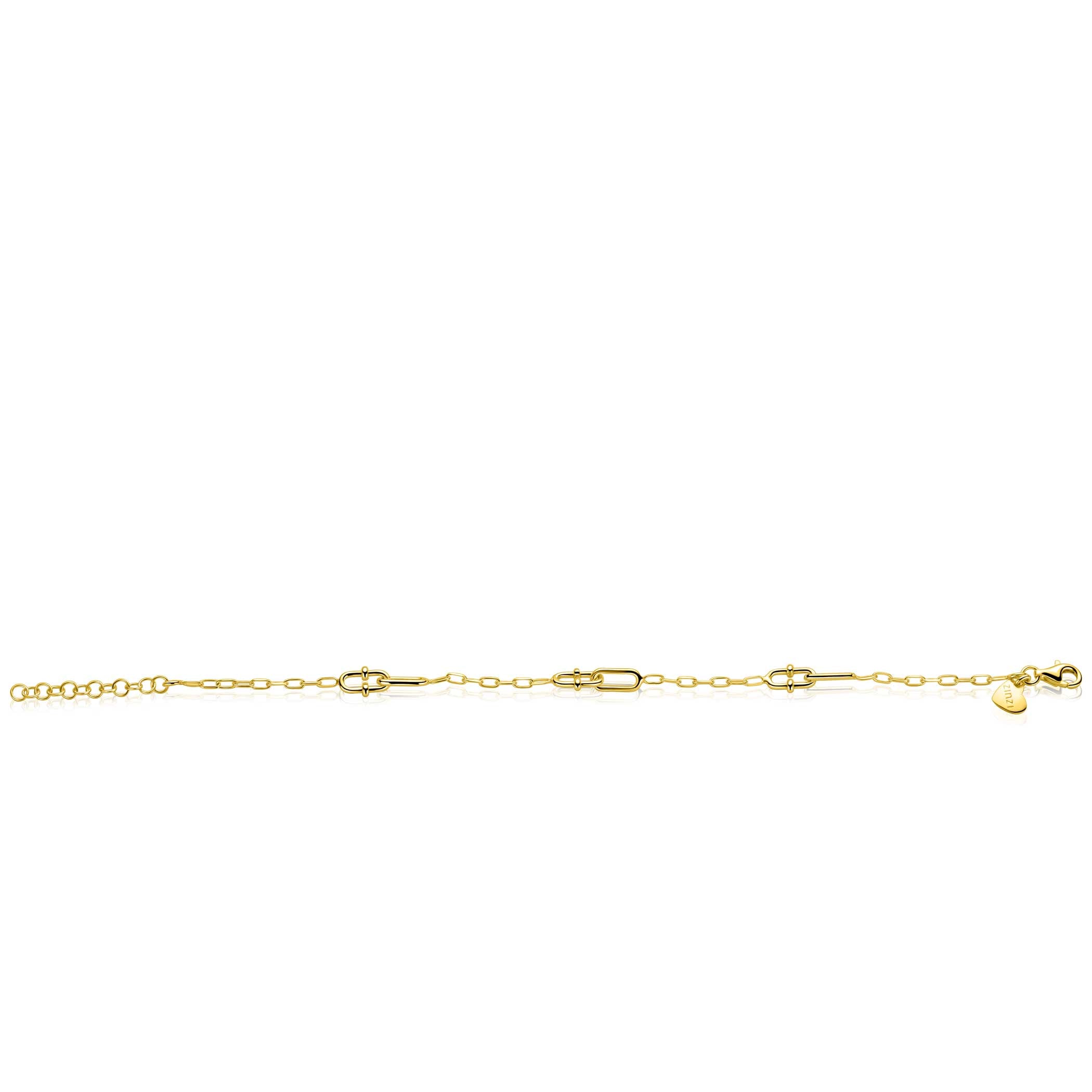 ZINZI gold plated zilveren schakelarmband met paperclip schakels en dubbele geknoopte schakels - ZIA2798