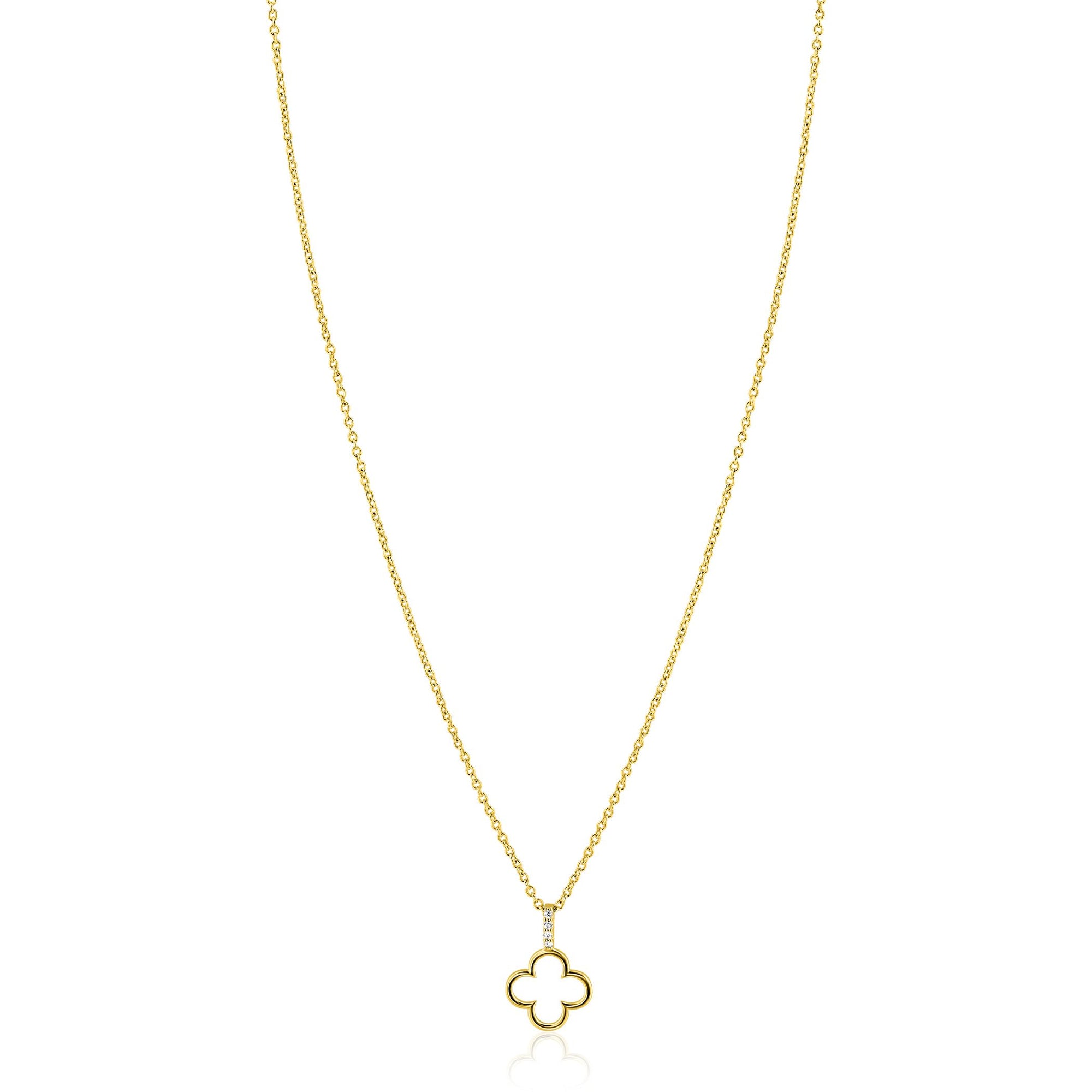 ZINZI gold plated zilveren ketting 42-45cm met open klaver hanger ZIC2743