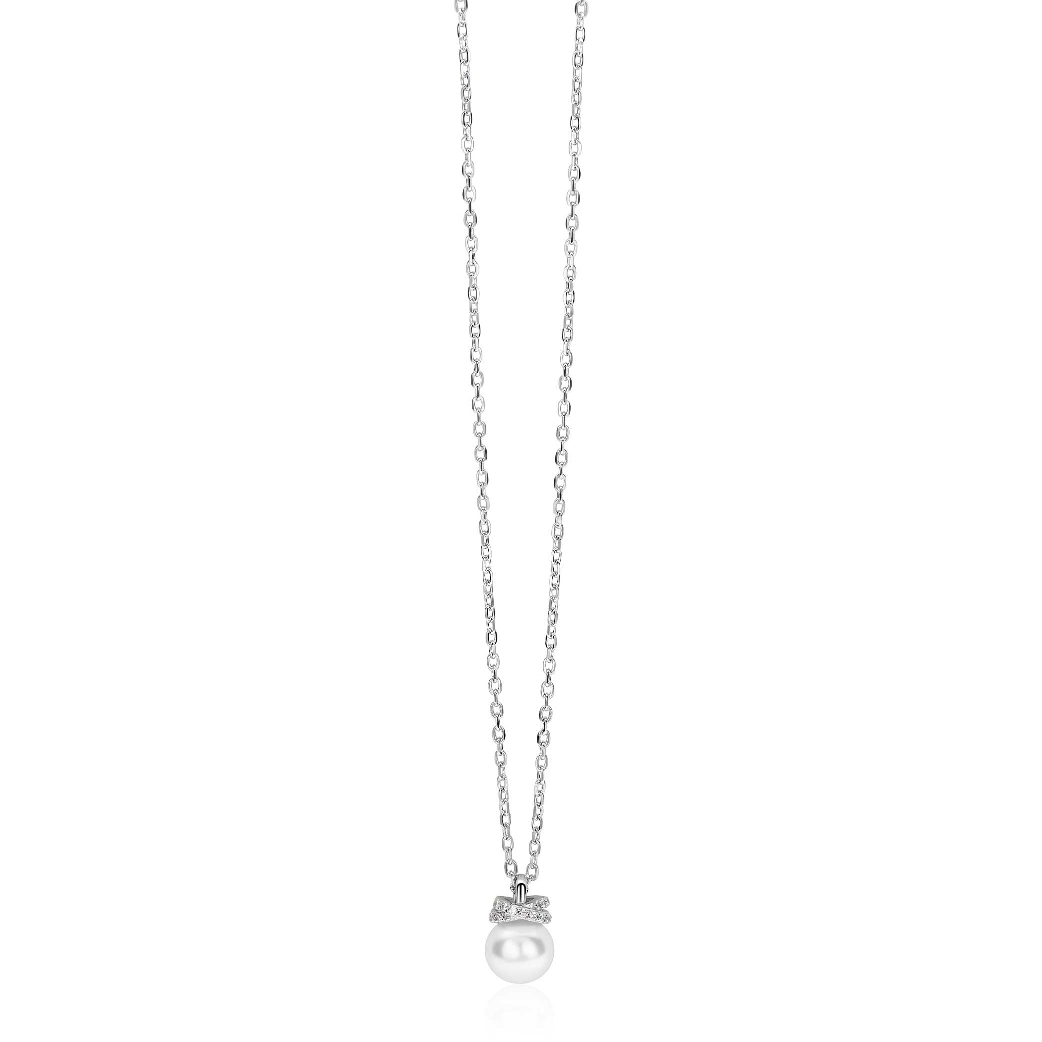 ZINZI Zilveren Ketting met Parel en Zirkonia - ZIC2863