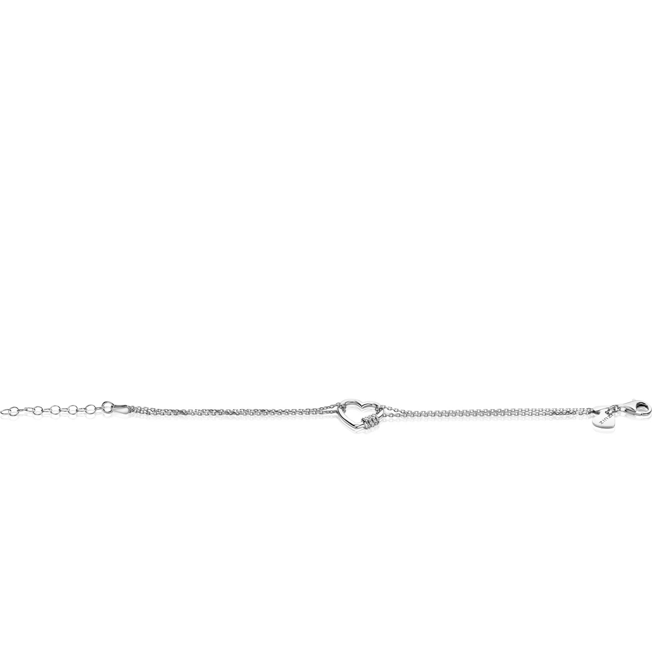 ZINZI zilveren dubbele schakel armband met luxe hart witte zirconia's 17-20cm - ZIA2507