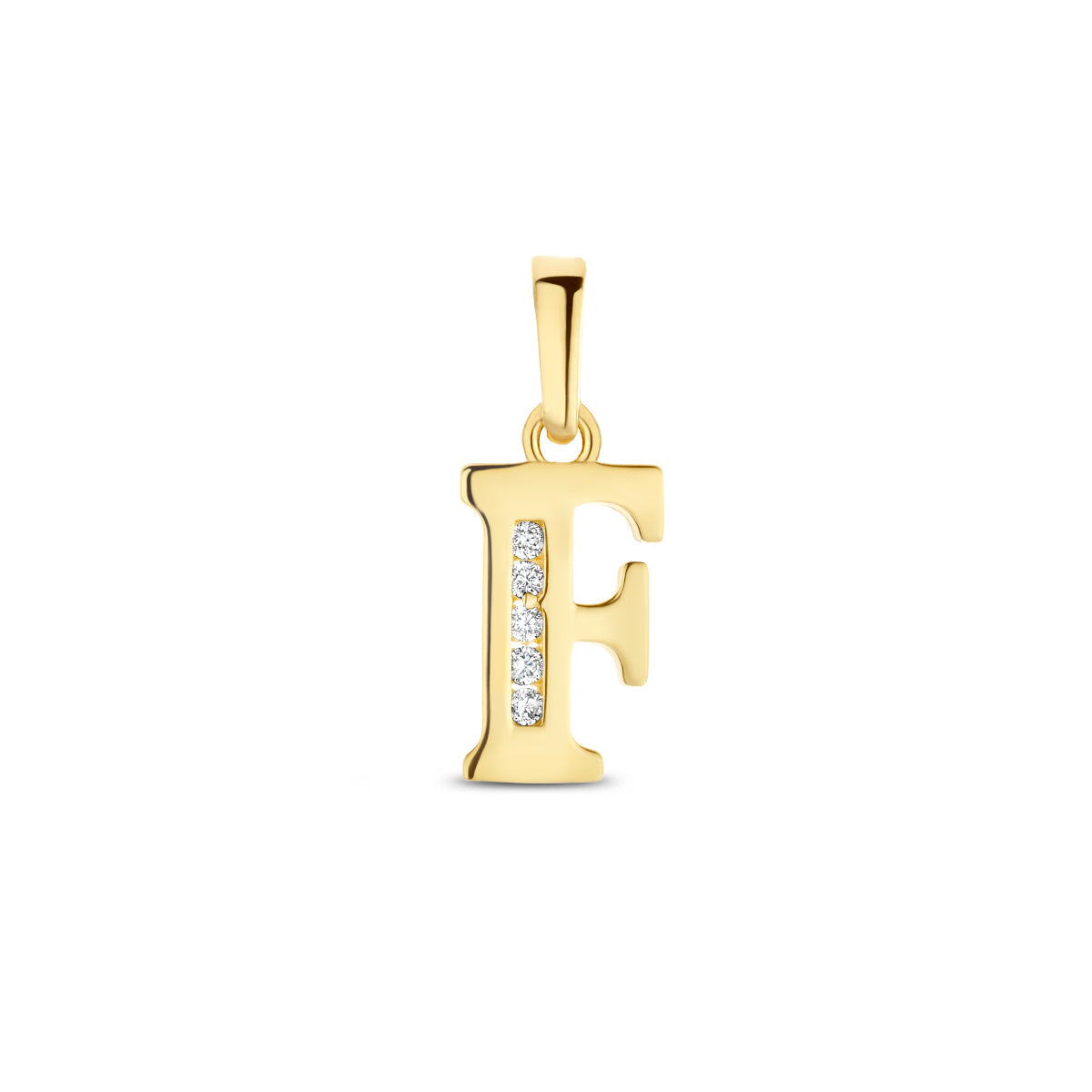 Hanger letter F zirkonia 14 mm 14K geelgoud #Letter_F