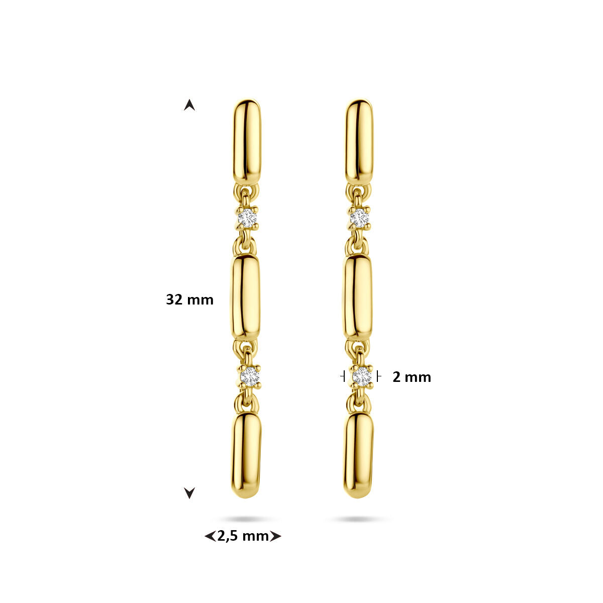 14K geelgouden oorhangers diamant 0.06ct 2x 0.03ct h si 32 mm - 4034621