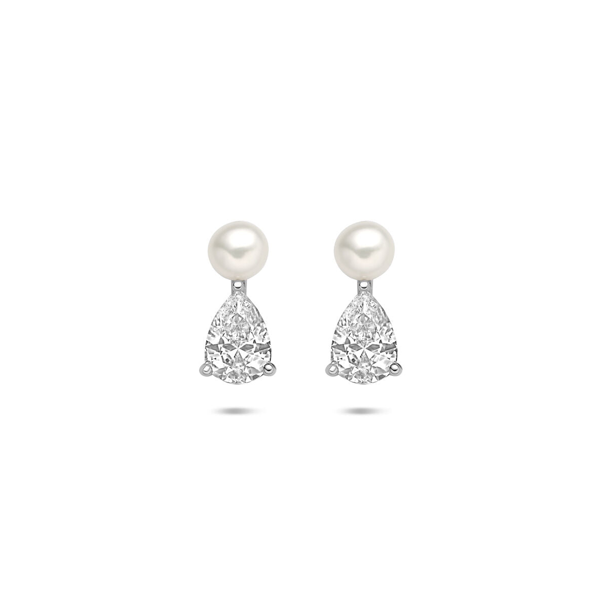 Zilveren gerhodineerde oorknoppen parel zirkonia 12 mm - 1341349