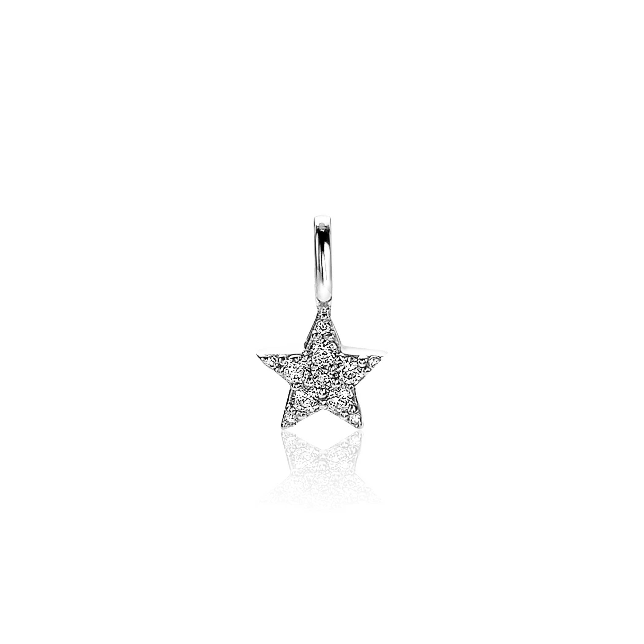 ZINZI zilveren ster hanger 13mm wit ZIH2138 (zonder collier)