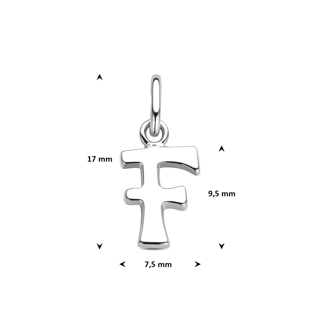 Hanger letter F 12 mm zilver #Letter_F