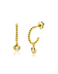 Zinzi Gold 14 krt gouden halve bolletjes oorringen als oorstekers en bungelend ronde witte zirkonia's 4mm ZGO320