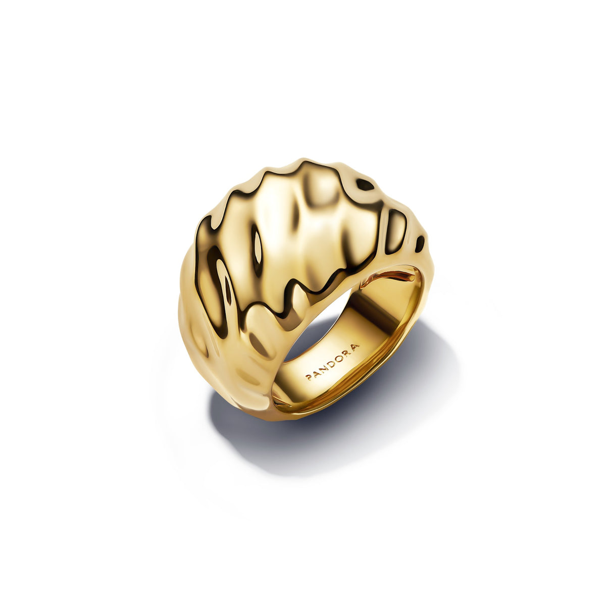 Pandora Geribbelde statement ring goudverguld