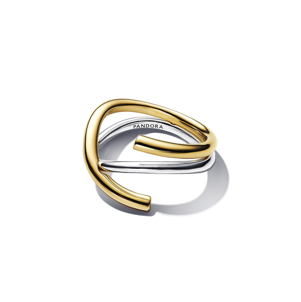 Pandora Organisch Gevormde Tweekleurige Dubbele Ring bicolor zilver en goudverguld 163889C00