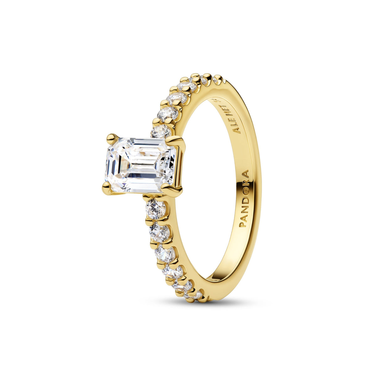 Pandora Rectangular Sparkling Halo Ring goudverguld