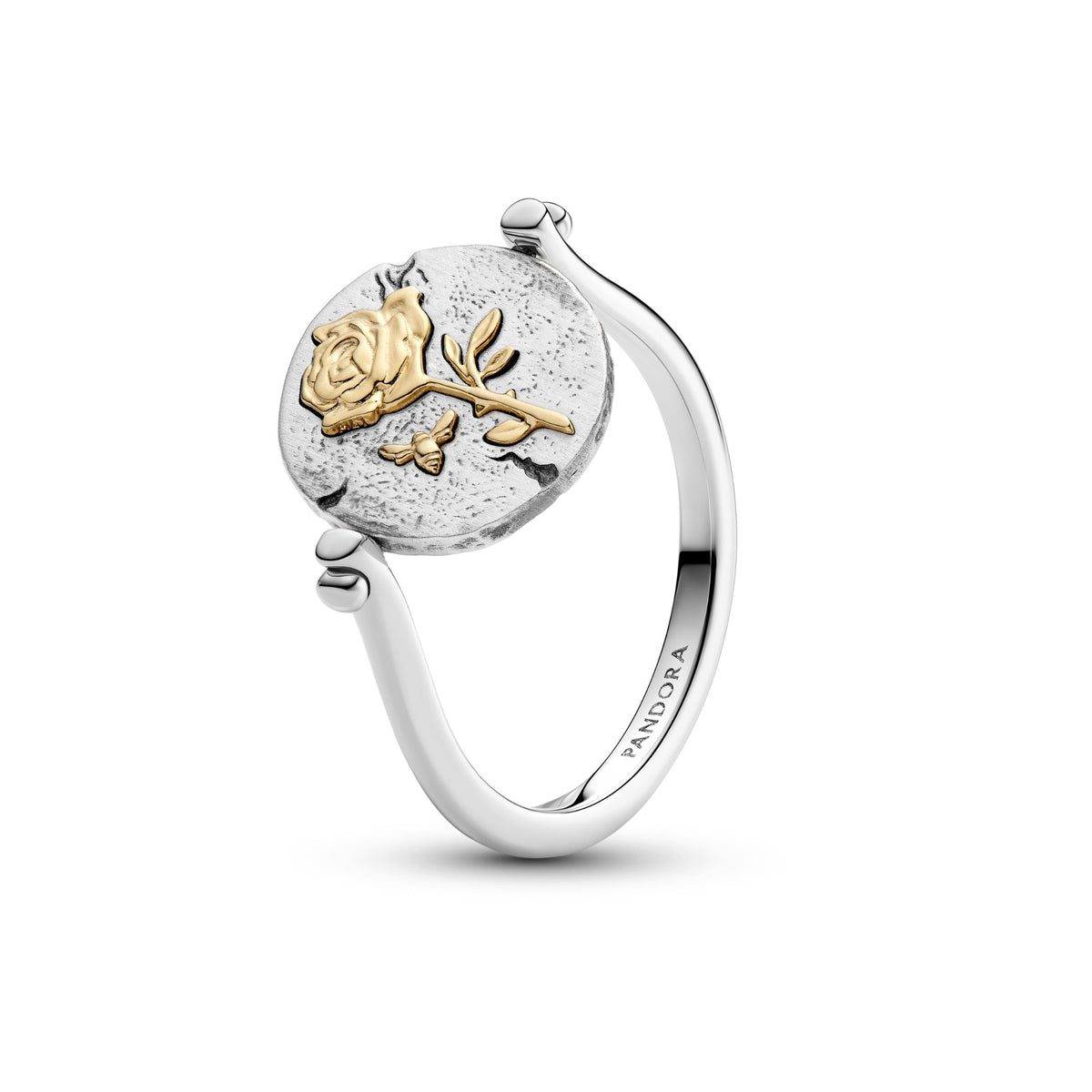 Pandora Roos Omkeerbare Medaillonring bicolor zilver en goudverguld
