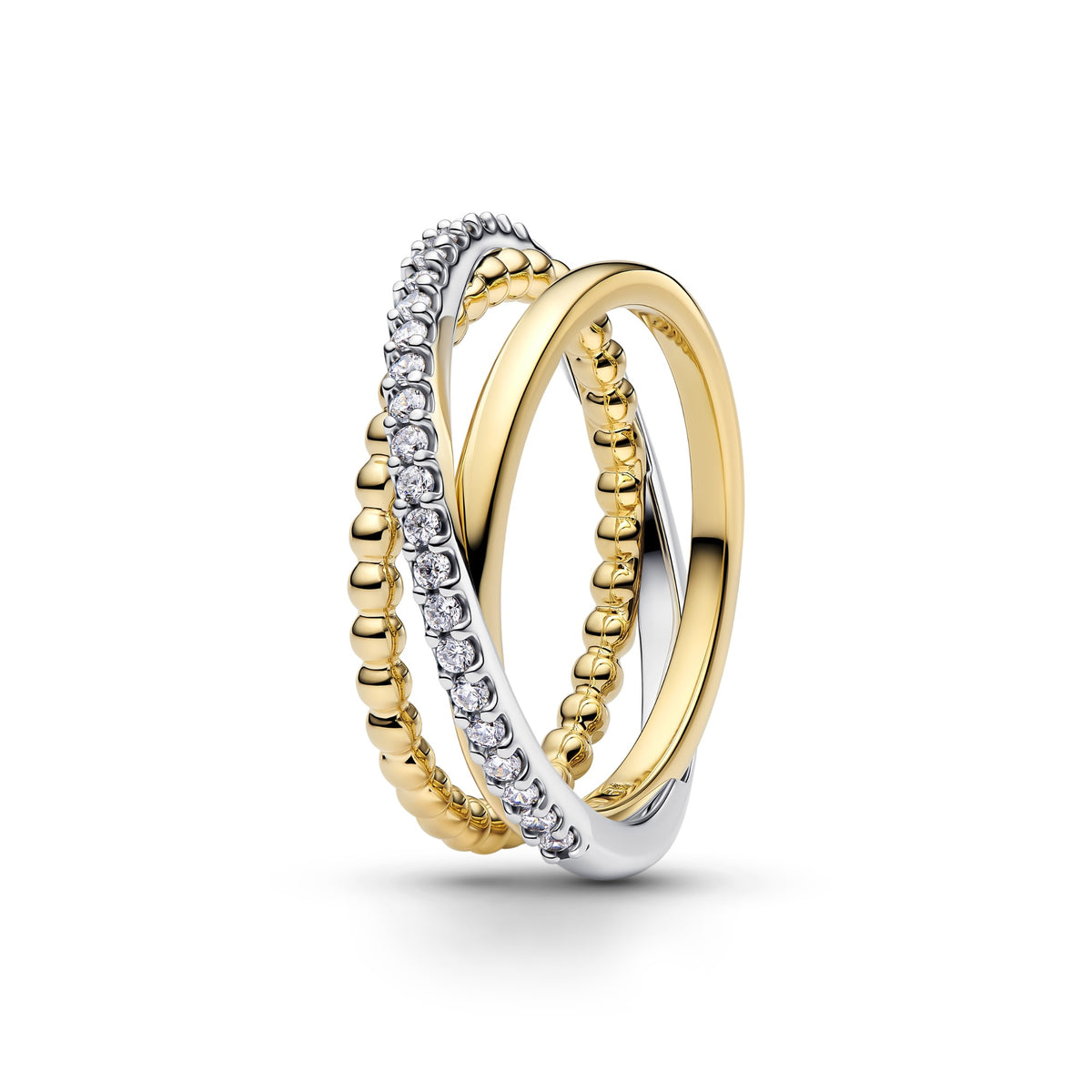 Pandora Gelinkte Kralen en Pavé Drievoudige Bandring bicolor zilver en goudverguld