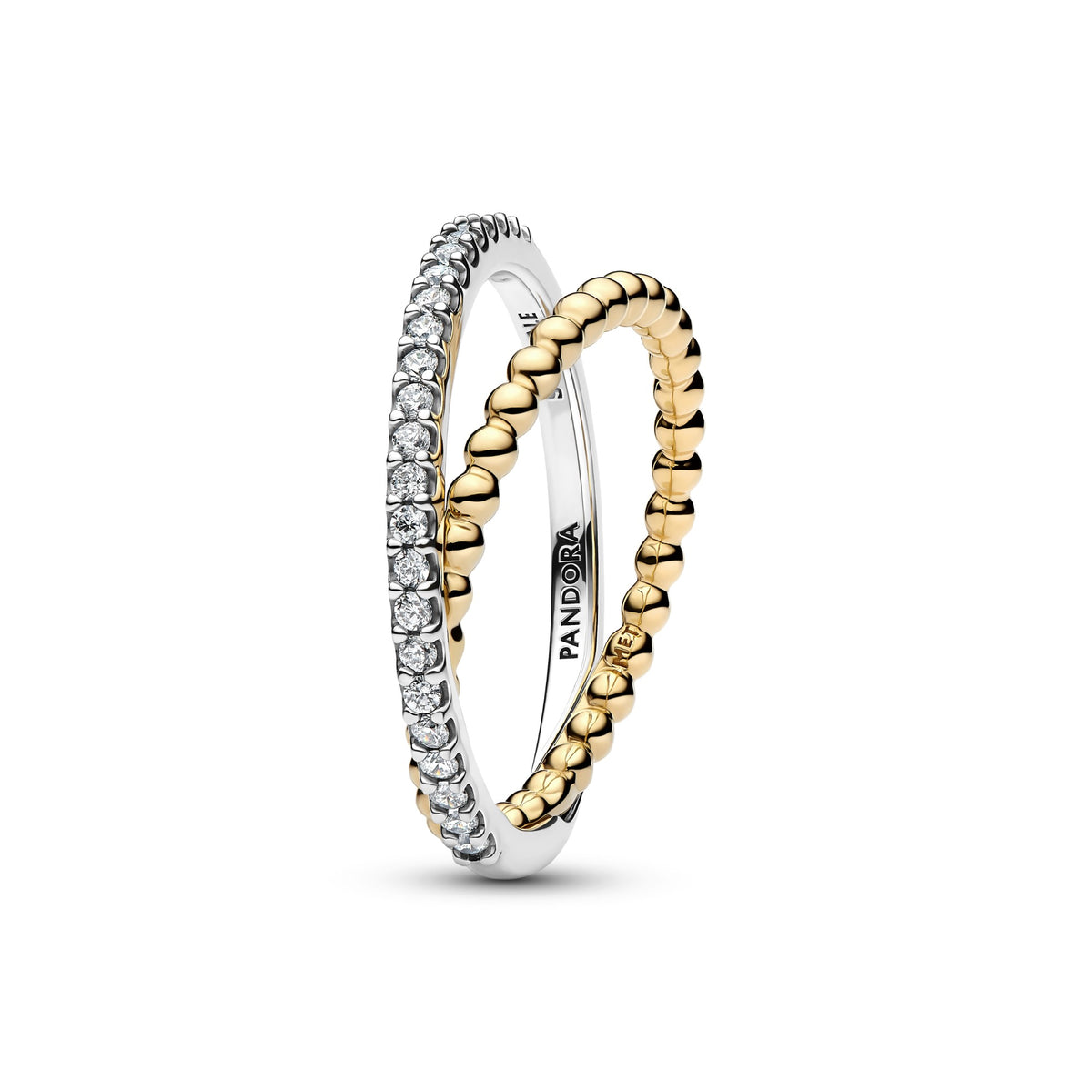 Pandora Gelinkte Kralen en Pavé Dubbele Bandring bicolor zilver en goudverguld
