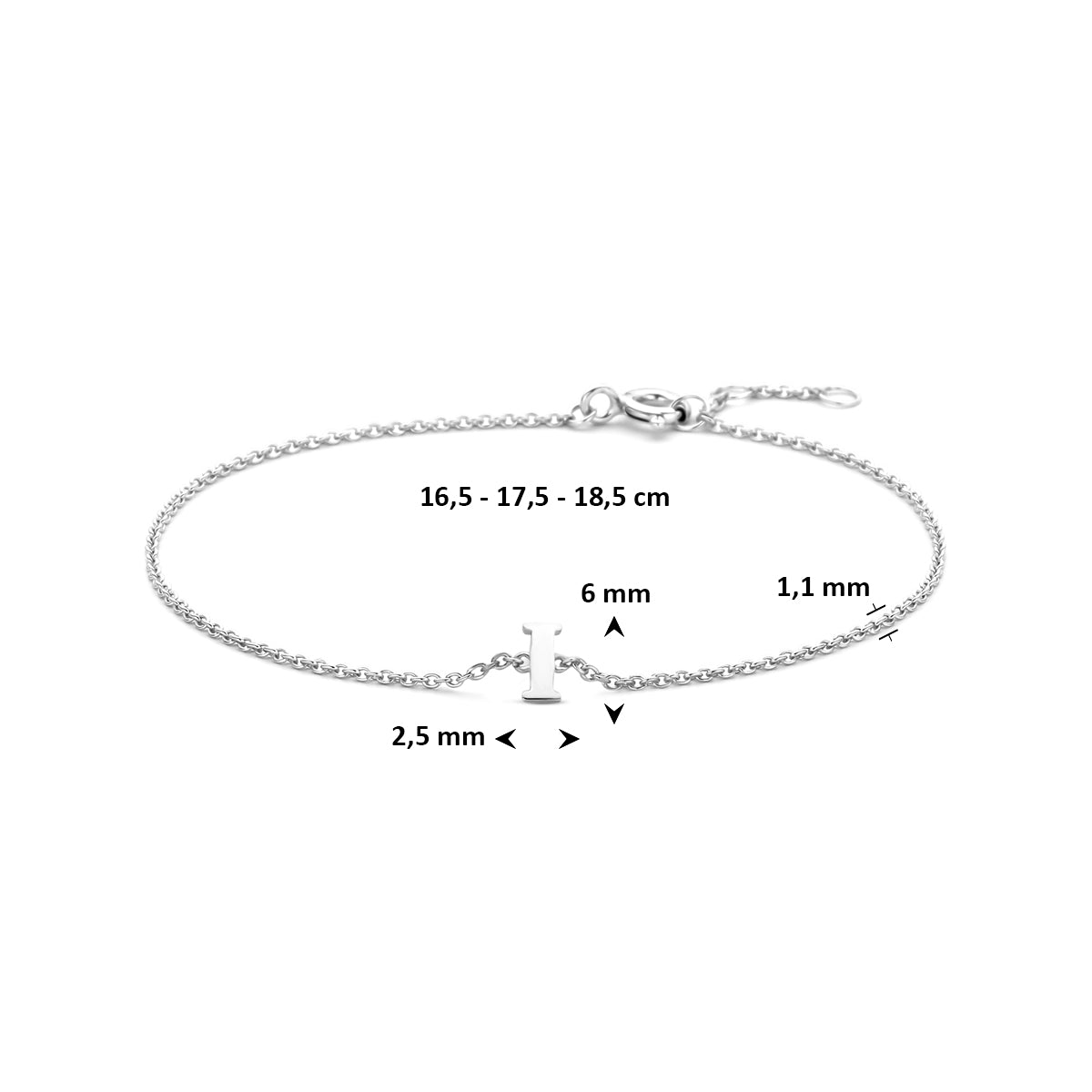 Armband letter I zilver gerhodineerd #Letter_I