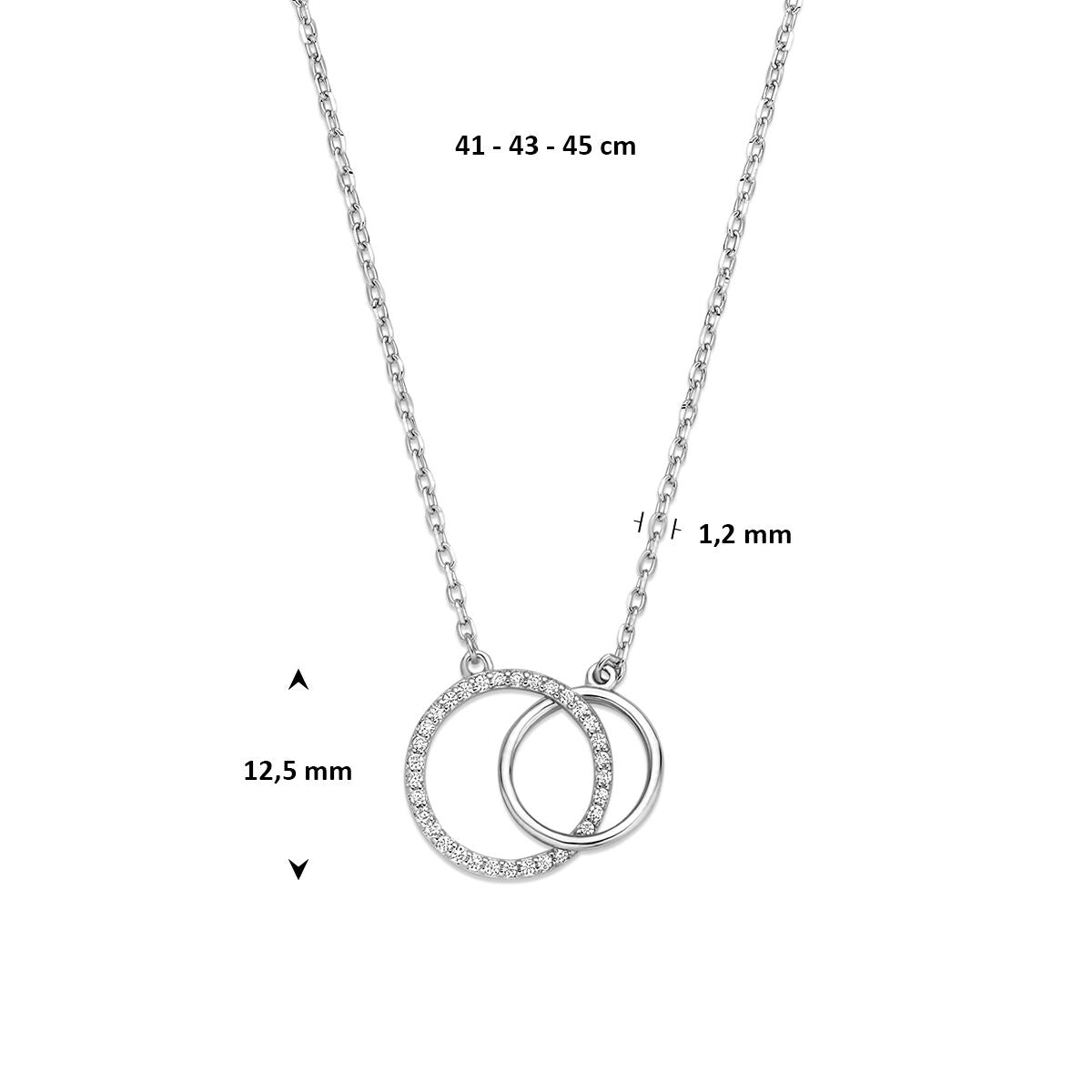 Collier zirkonia 41 - 43 - 45 cm zilver