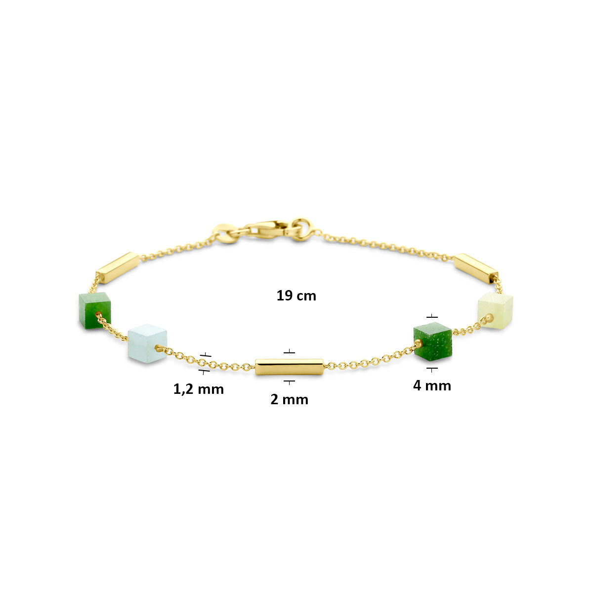 Fantasy Collection Armband blauw en groen kwartsiet 19 cm 14K geelgoud