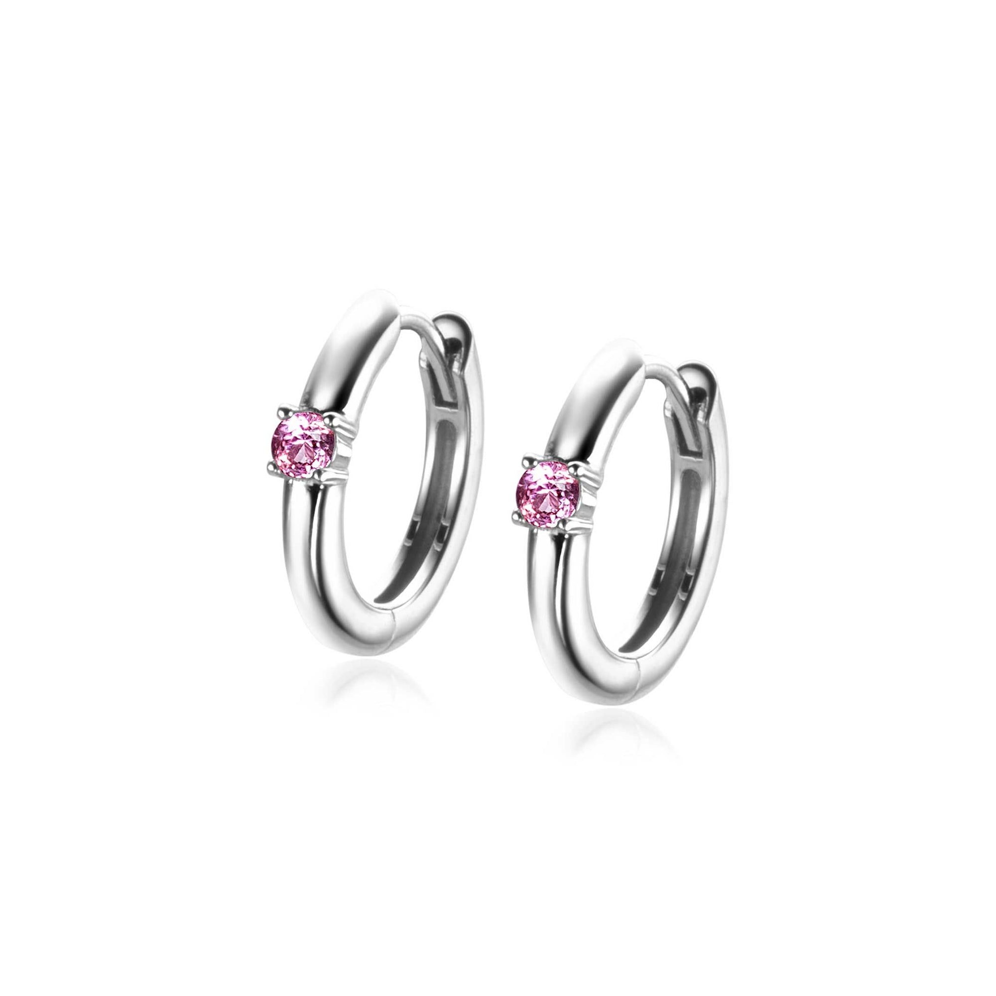 Zinzi oorringen OKTOBER zilver met geboortesteen roze rozenkwarts zirkonia 13mm ZICRZ-OKT - PansiteNederland.nl