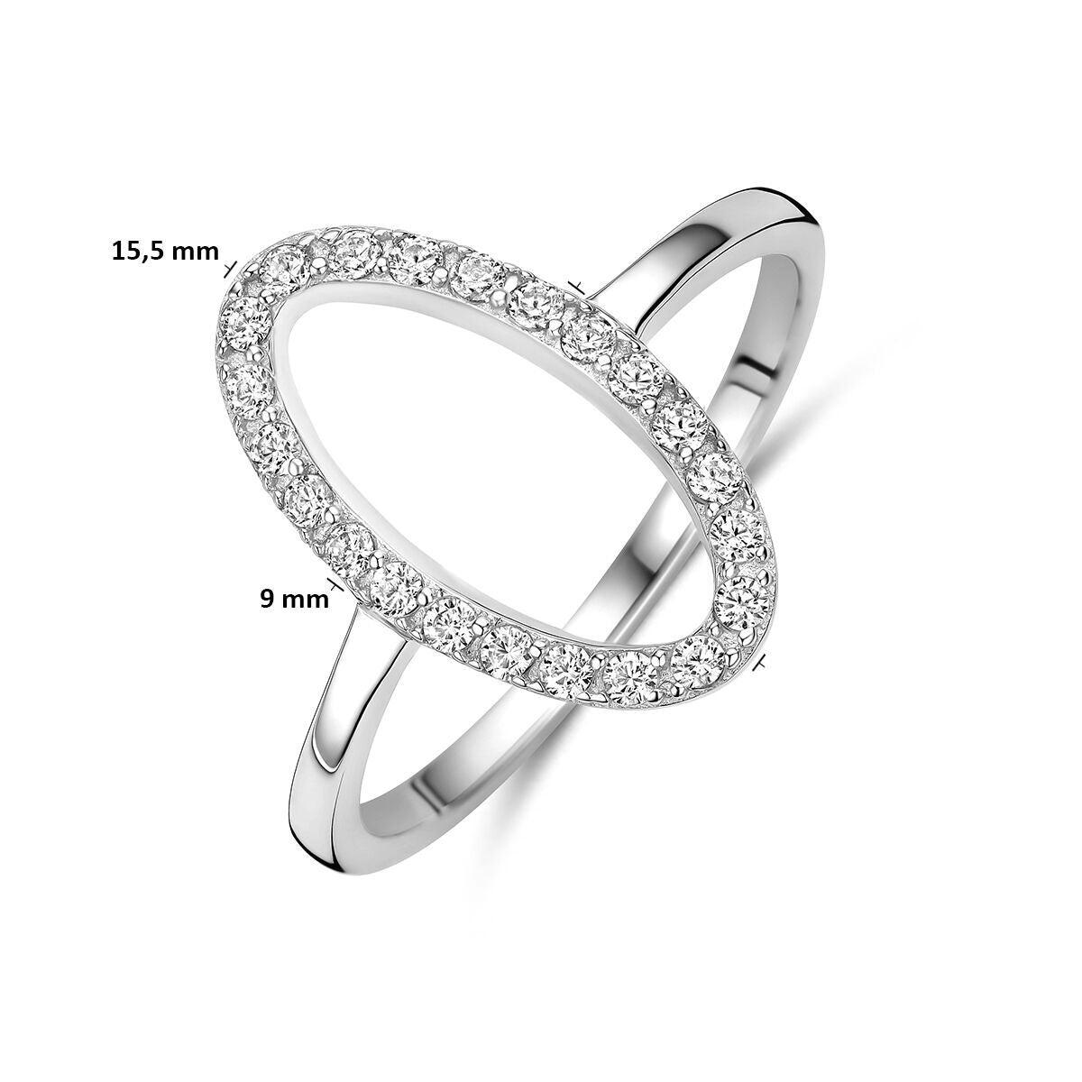 Ring zirkonia zilver gerhodineerd 9 mm