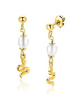 ZINZI gold plated zilveren oorstekers met slang en witte zoetwaterparel 35mm ZIO2761 - PansiteNederland.nl