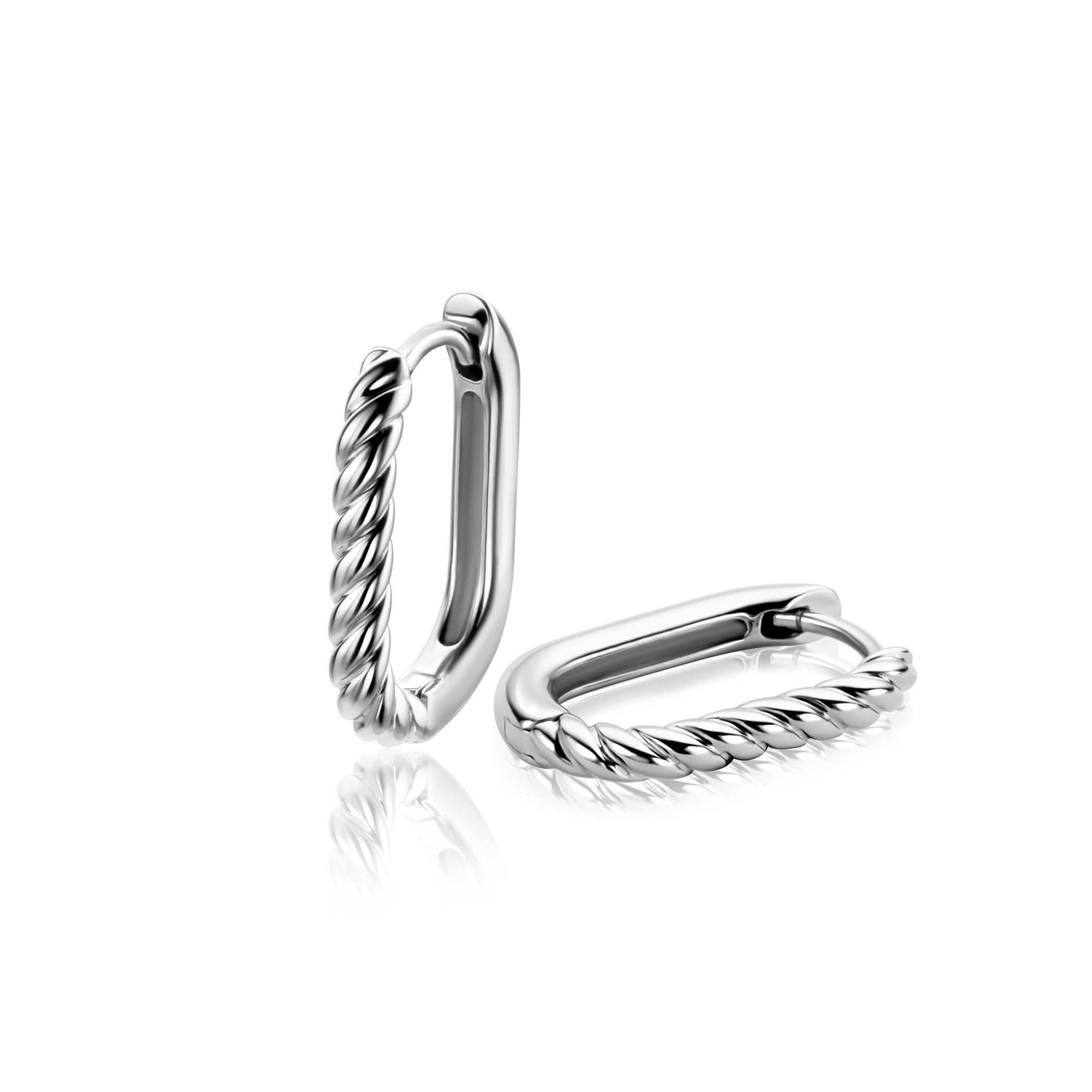 Zinzi 17mm zilveren oorringen in ovale vorm met gedraaide buis en luxe klapsluiting ZIO2691 - PansiteNederland.nl