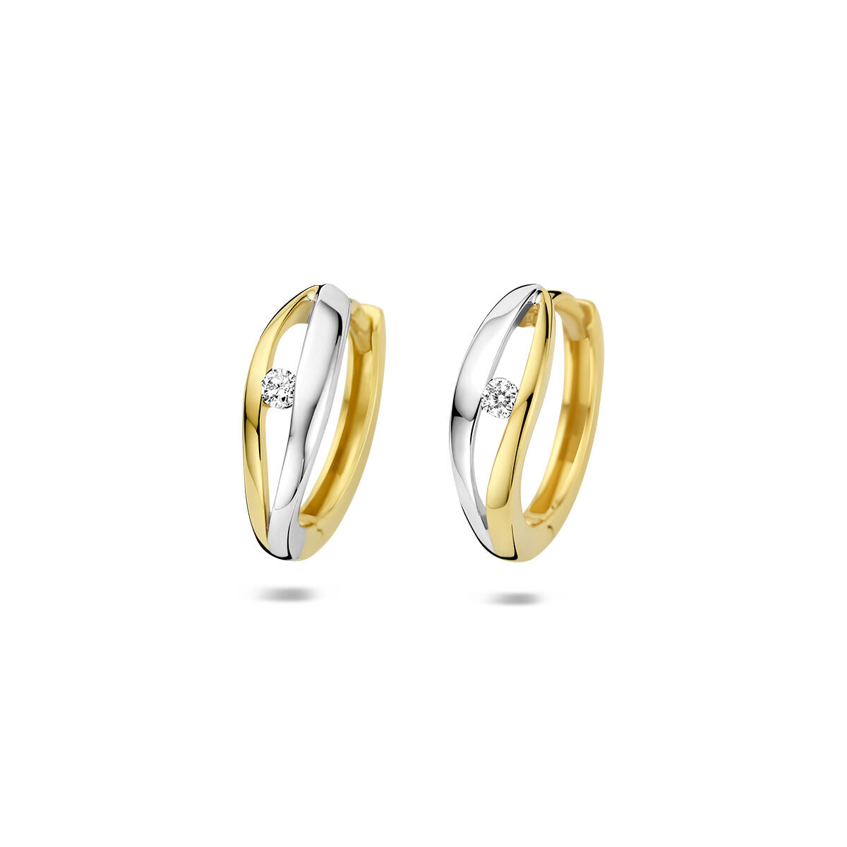 Fantasy Collection Oorbellen lab grown diamant 0.06ct (2x0.03ct) f vs 14 mm 14K bicolor goud