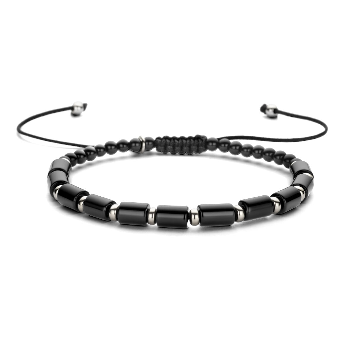 Zilver Gerhodineerd Met Rubber/Nylon/Leer Armband Onyx 19 - 30 Cm 1800995