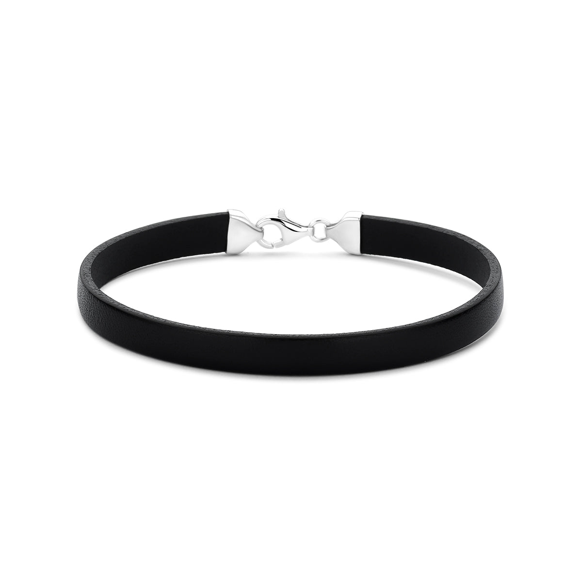 Armband zwart leer 7 mm zilver gerhodineerd 21 cm