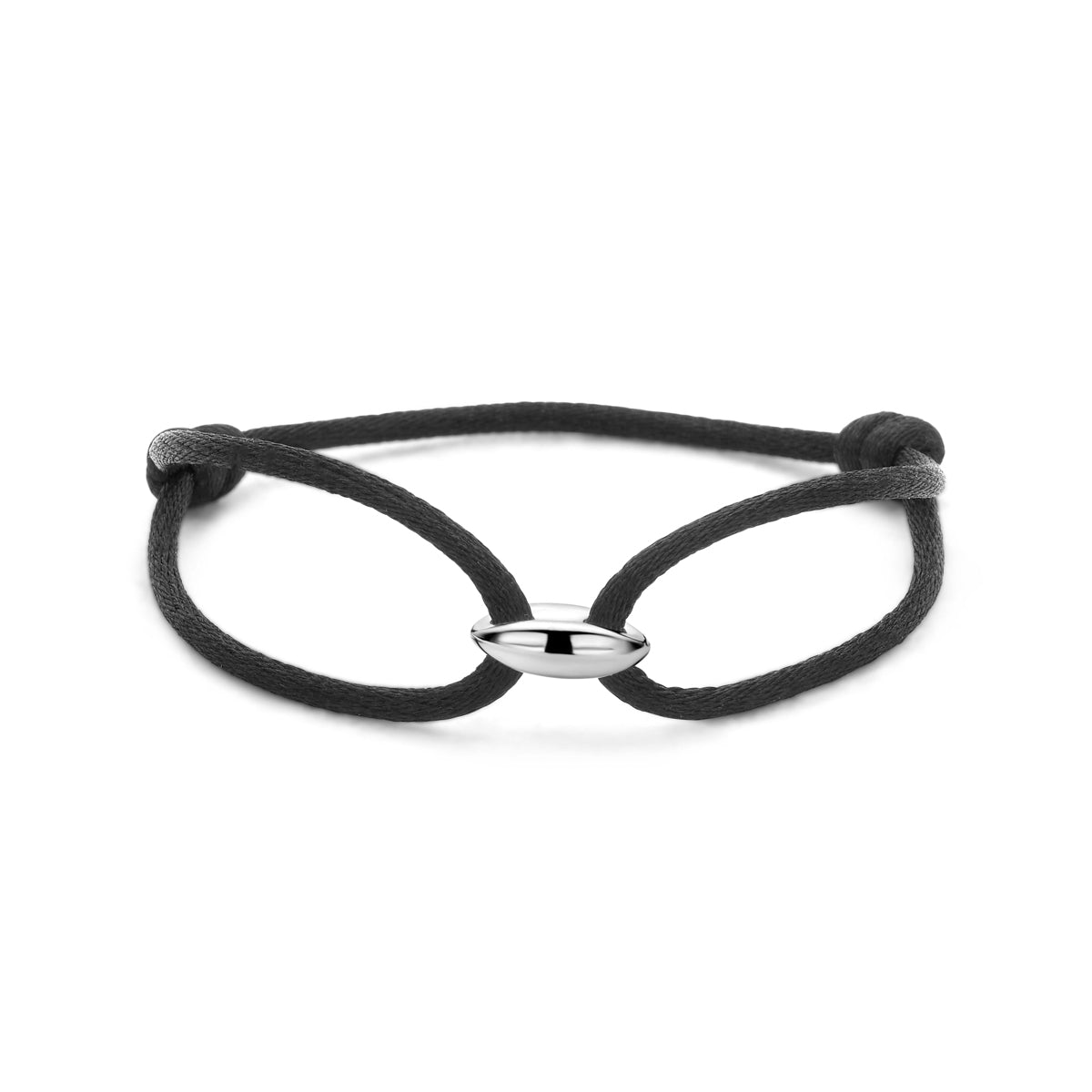Armband koffieboon zwart satijn zilver gerhodineerd 13 - 26 cm 13 mm