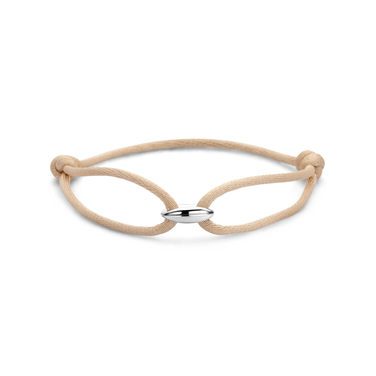 Armband koffieboon beige satijn zilver gerhodineerd 13 - 26 cm 13 mm