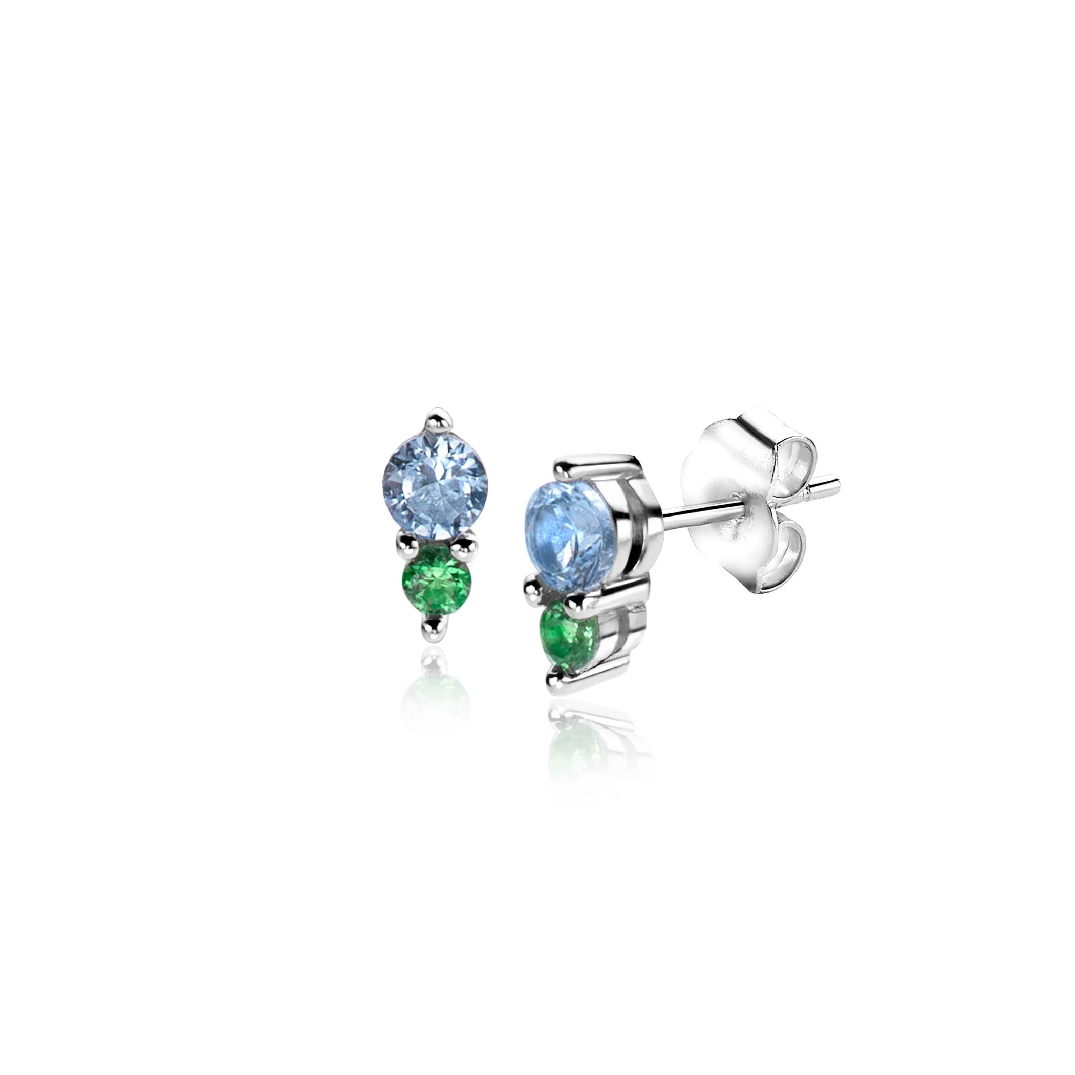 6mm ZINZI zilveren oorbellen rond blauw groen - ZIO2502