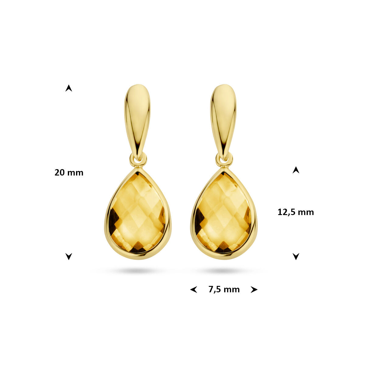 Oorhangers citrien 9K geelgoud 20 mm