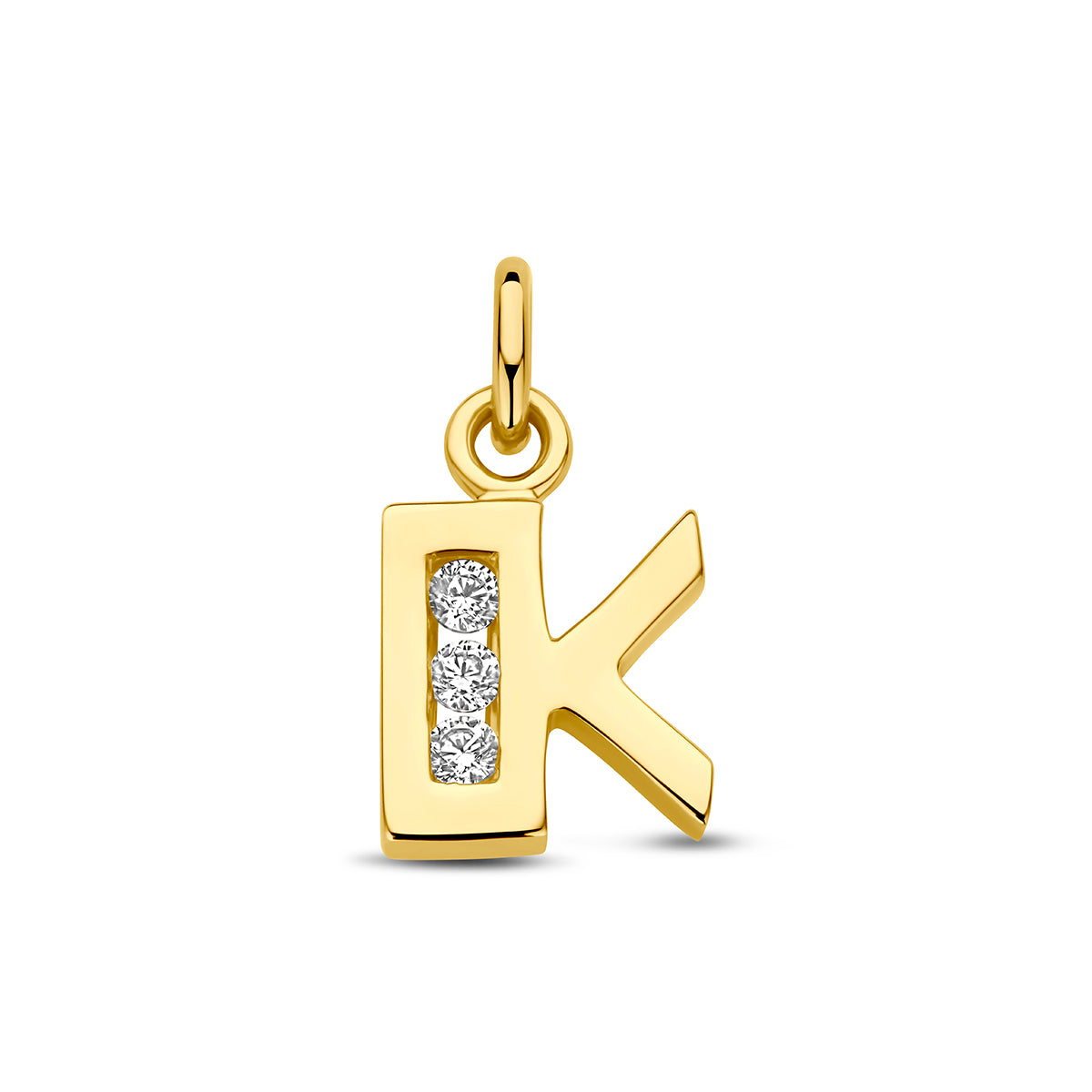 Hanger letter K zirkonia 10 mm 14K geelgoud #Letter_K
