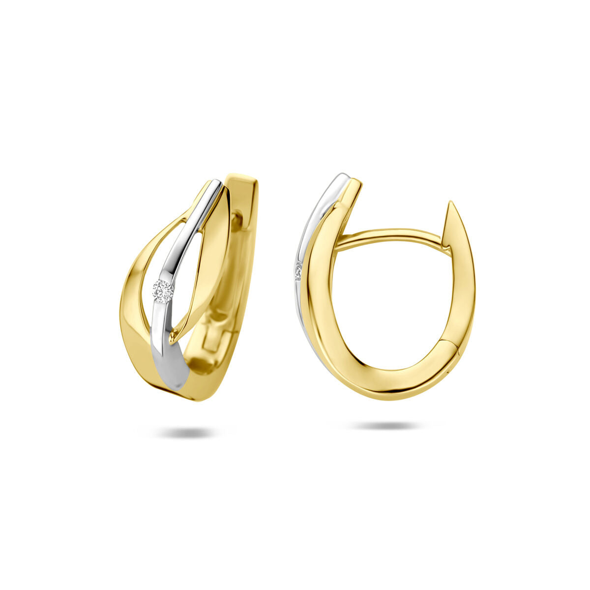 Klapoorringen lab grown diamant 0.03ct (2x 0.015ct) f vs 14K bicolor goud 15 mm