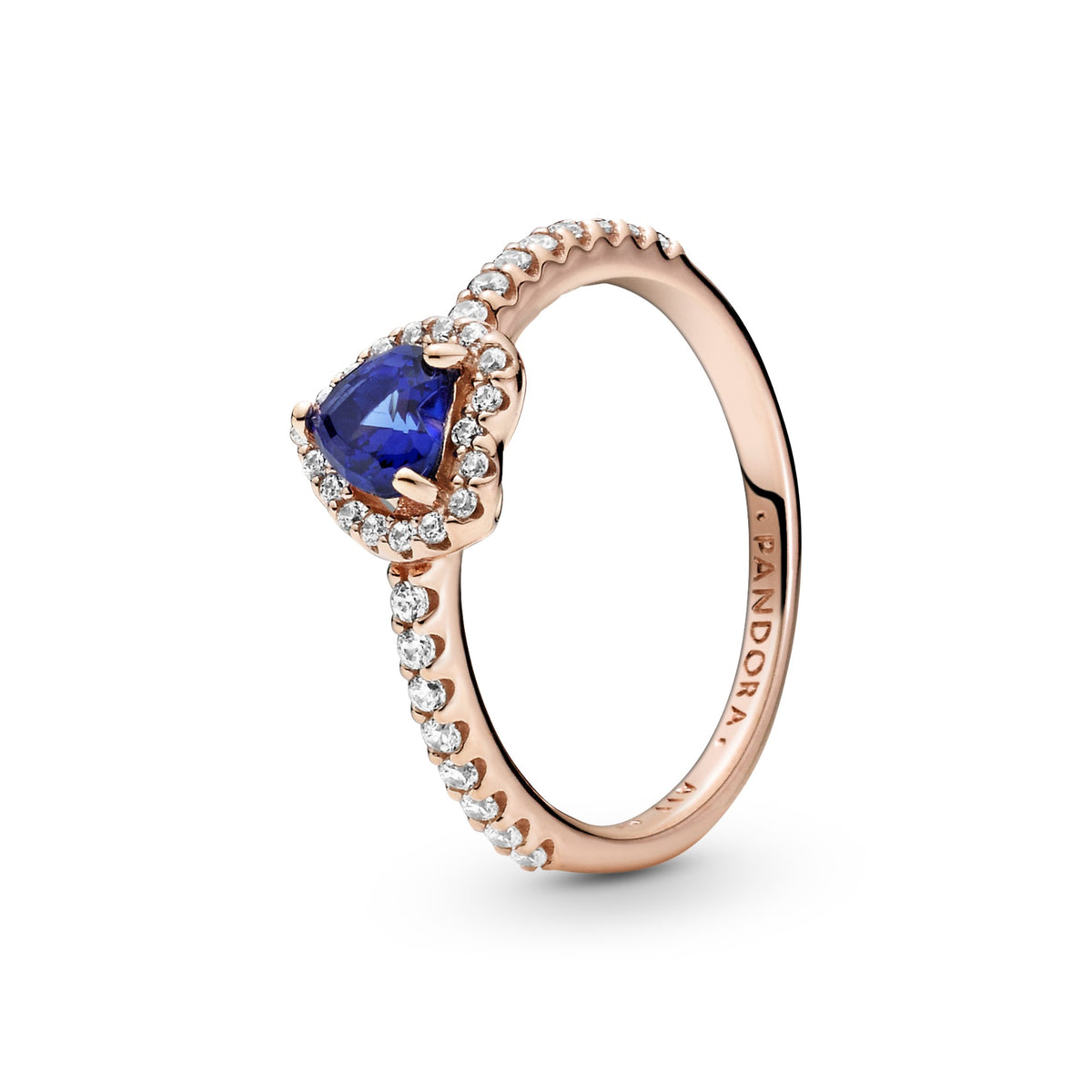 Pandora Sparkling Blue Elevated Heart Ring roségoudverguld