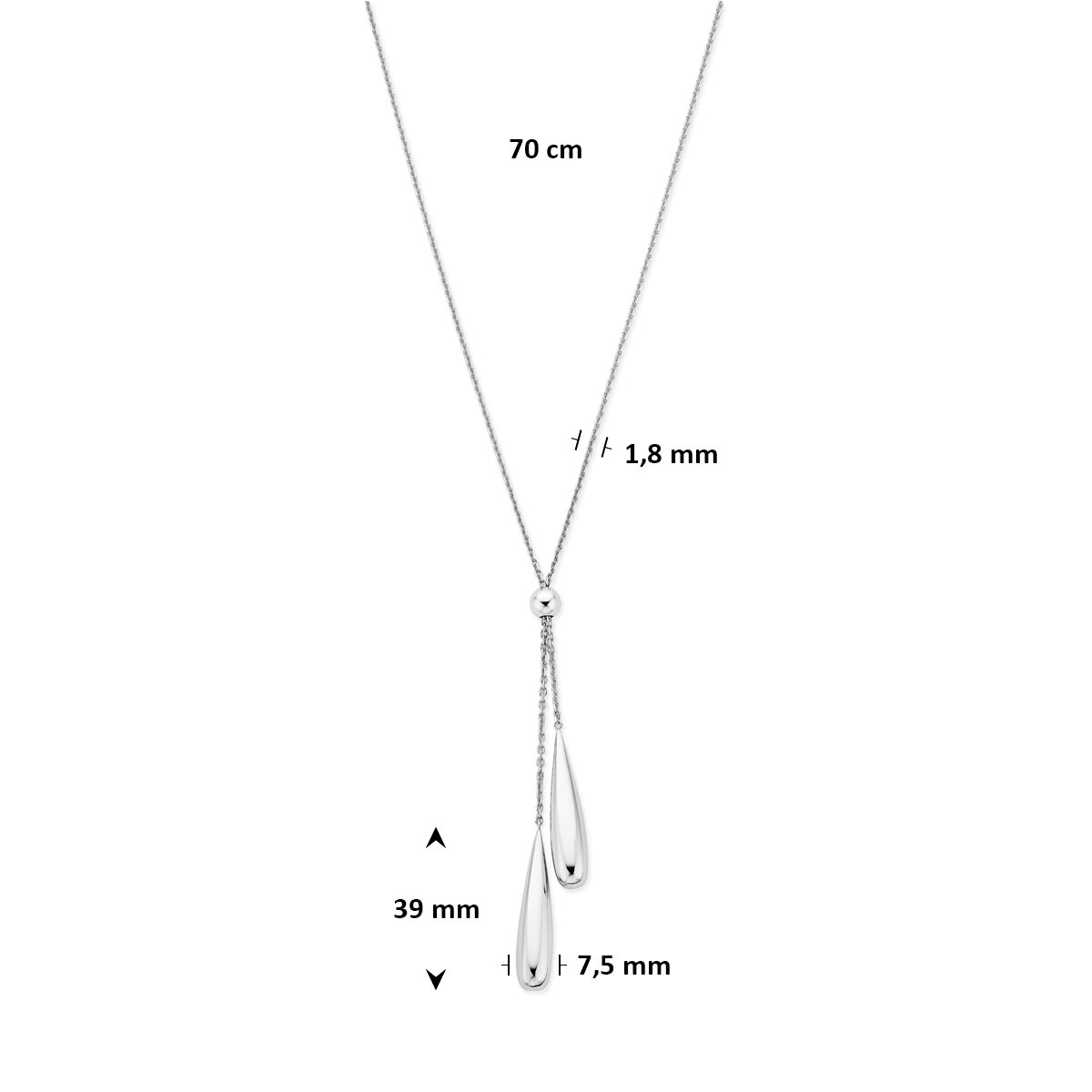 Fantasy Collection Y-collier druppels 70 cm zilver gerhodineerd