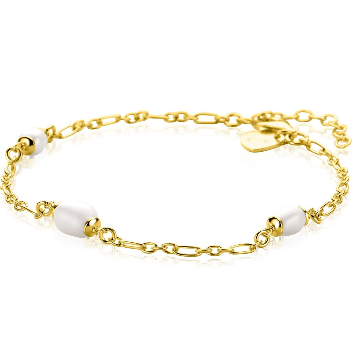 ZINZI gold plated zilveren schakelarmband met drie ovale witte zoetwaterparels 17-20cm ZIA2588 - PansiteNederland.nl