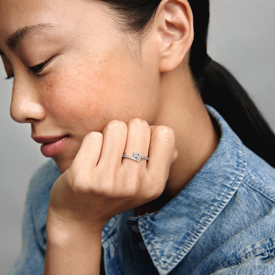 PANDORA Two Sparkling Hearts Ring 191023CZ