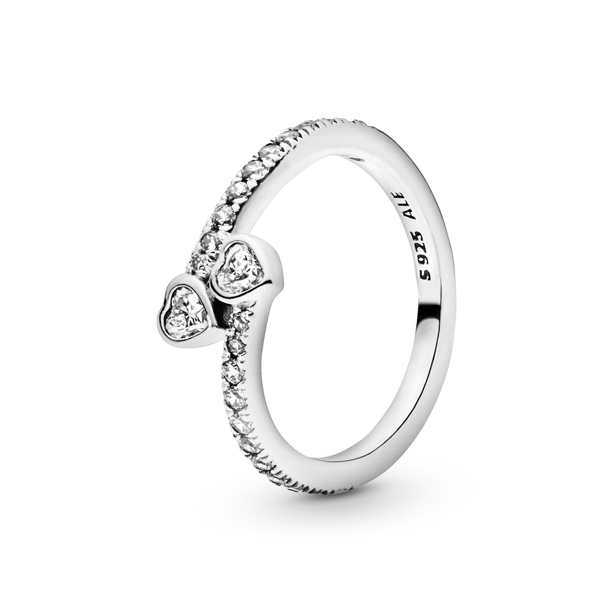 Pandora Two Sparkling Hearts Ring zilver