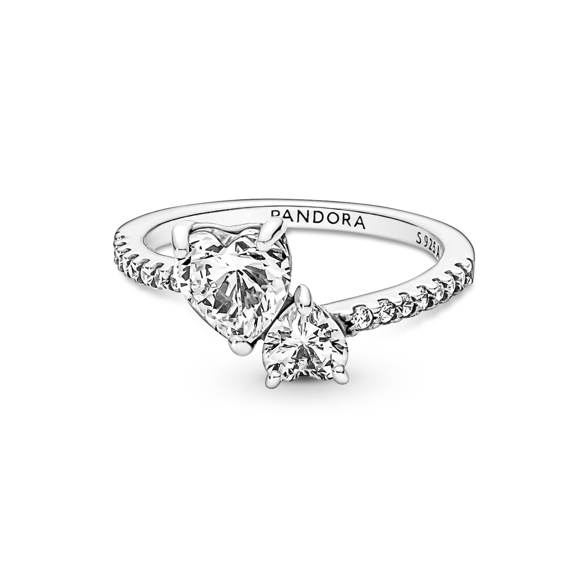 Pandora Double Heart Sparkling Ring zilver 191198C01