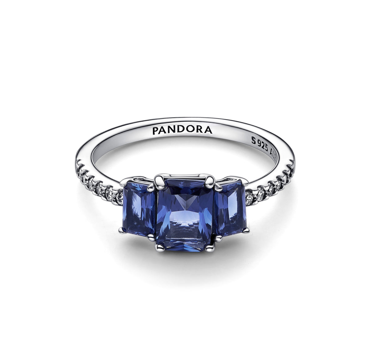 Pandora Blue Rectangular Three Stone Sparkling Ring zilver 192389C01