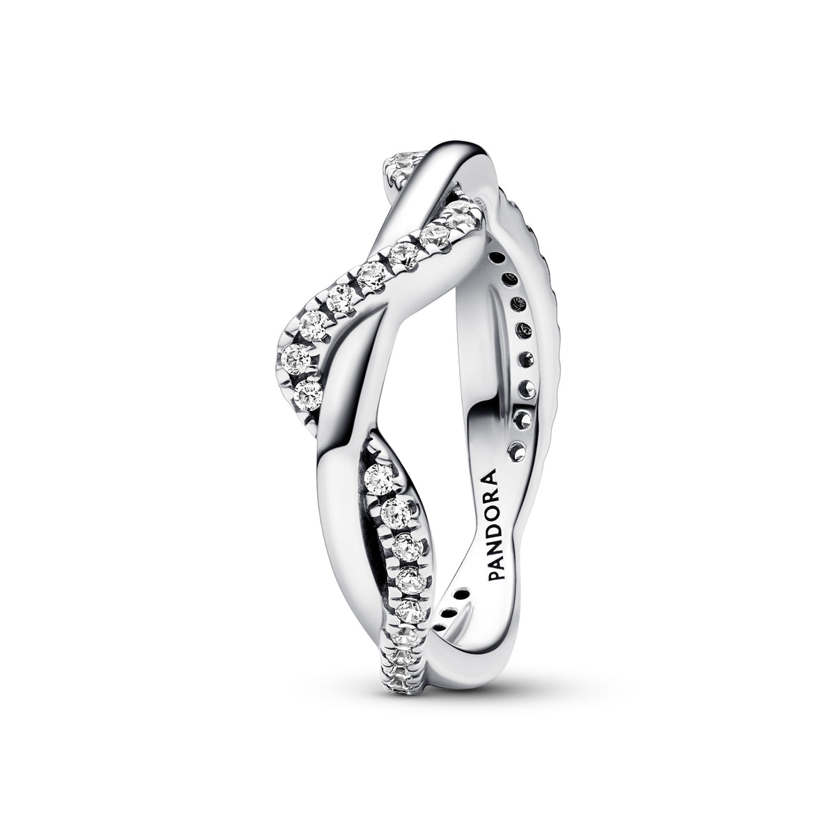 Pandora Sprankelende ring verstrengelde golf zilver