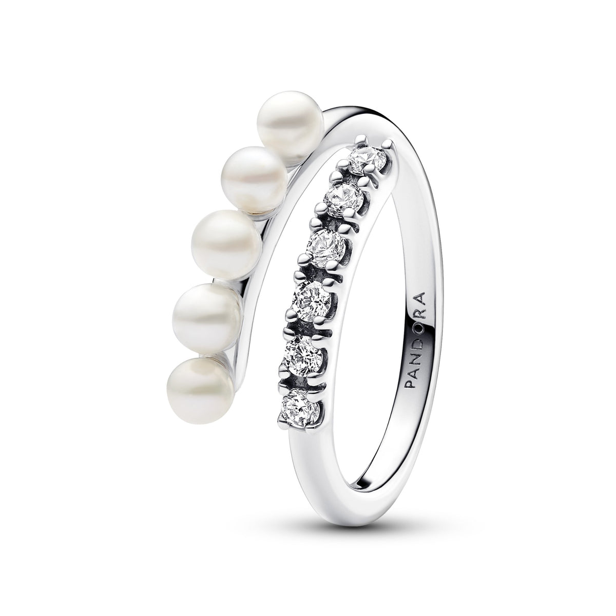 Pandora Behandelde gecultiveerde zoetwaterparels & Pavé Open Ring zilver