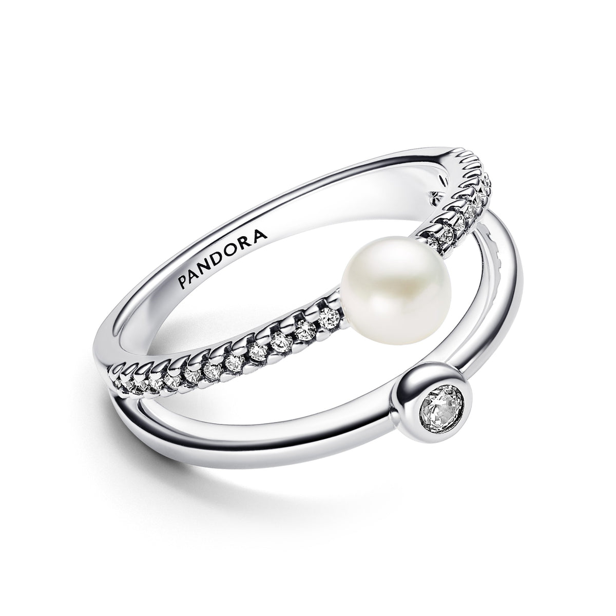 Pandora Behandelde gecultiveerde zoetwaterparels & pavé dubbele bandring zilver 193147C01