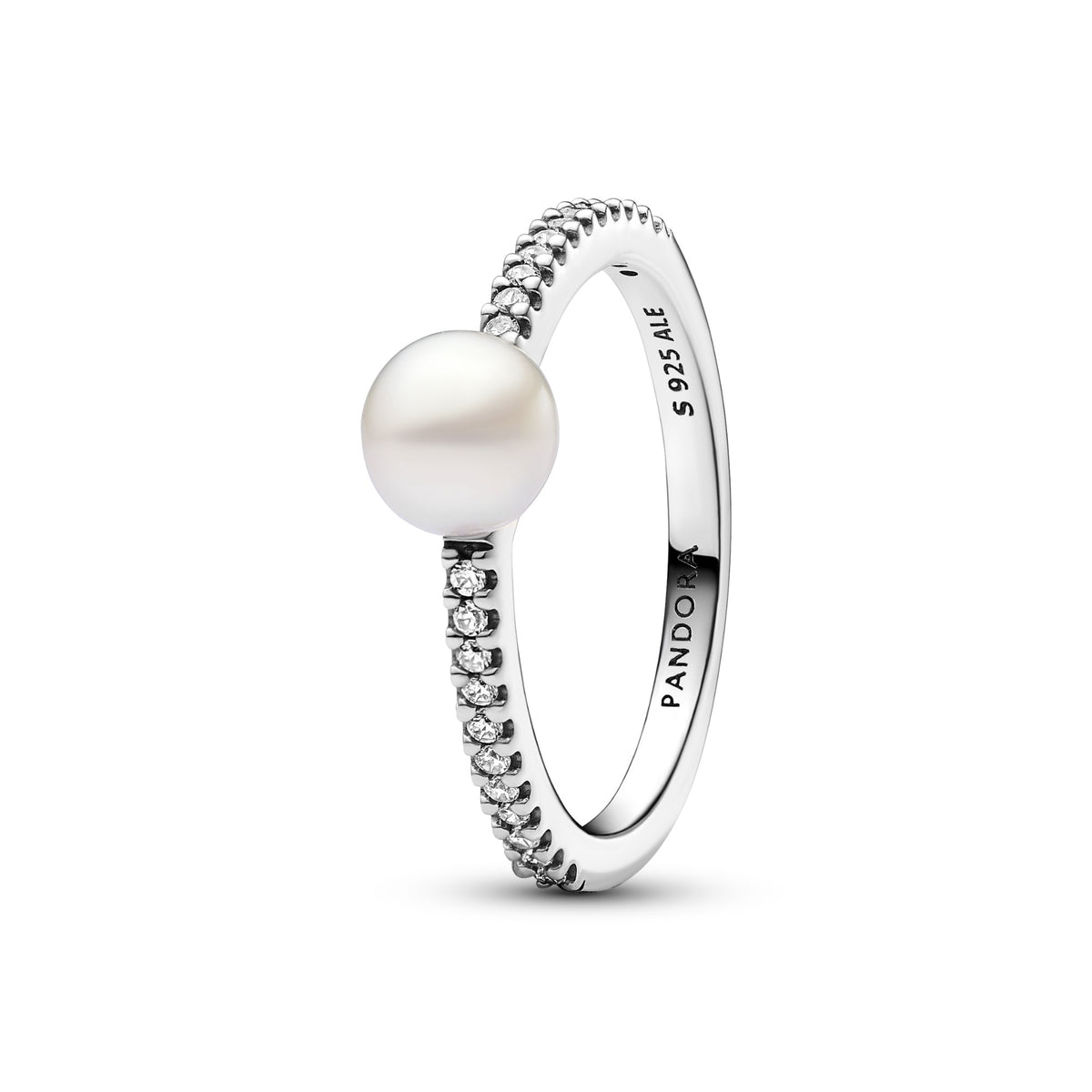 Pandora Behandelde Gecultiveerde Zoetwaterparel en Pavé Ring zilver