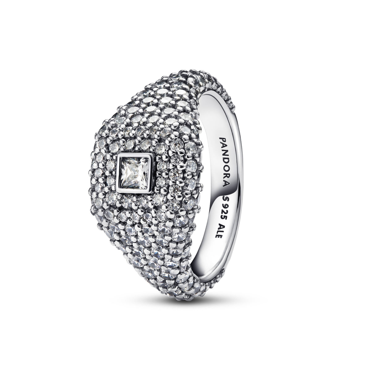 Pandora Cocktailring met vierkant van pavé zilver