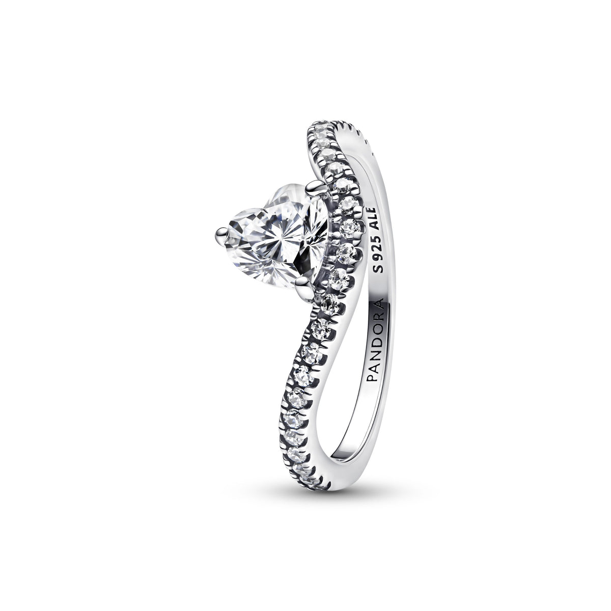 Pandora Golvend Pavé Hart Ring zilver