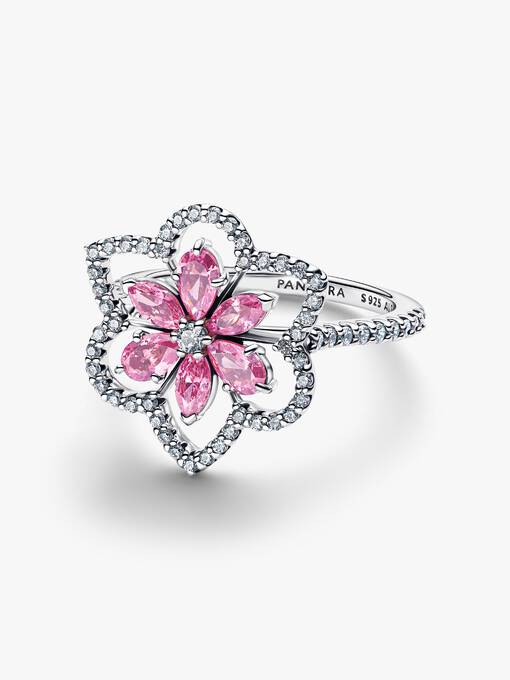 Pandora Cocktailring met Dubbele Bloem zilver - 194577C01